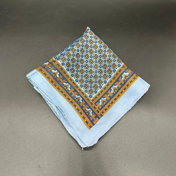 Vintage Scarf Glentex Japan Blue Orange Geometric Square Wrap Accessory 1970s - Picture 1 of 9